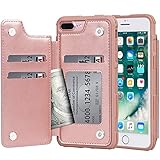 Arae Case for iPhone 7 Plus/iPhone 8 Plus - Wallet Case with PU Leather Card Pockets [Shockproof] Back Flip Cover for iPhone 7 Plus / 8 Plus 5.5 inch (Rosegold)