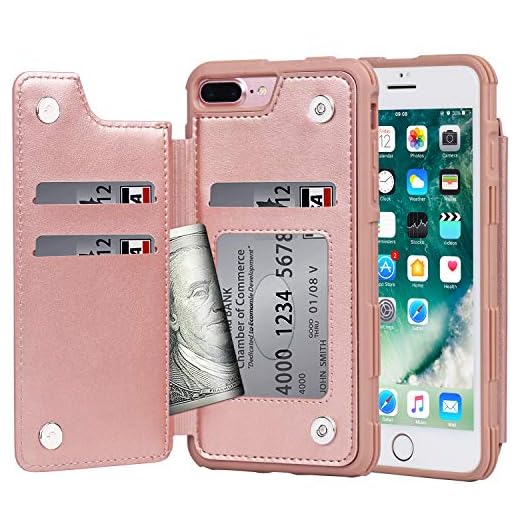 Arae Case for iPhone 7 Plus/iPhone 8 Plus - Wallet Case with PU Leather Card Pockets [Shockproof] Back Flip Cover for iPhone 7 Plus / 8 Plus 5.5 inch (Rosegold)