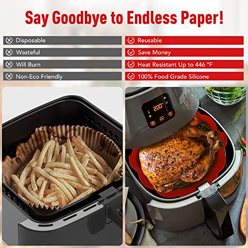 3-Pack Air Fryer Liners Silicone, 8.5 Inch Reusable Air Fryer Basket, For 3.5 To 8.5Qt Food Grade Air Fryer Accessories, Replacement Of Parchment Liners, No Need To Clean The Air Fryer(Red+Bule+Pink) #TOP2