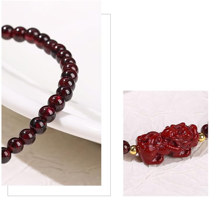 LIU JUN Feng Shui Pixiu Bracelet For Women, Natural Burgundy Garnet Stone Beaded Lucky Wealth Amulet Stretch Gift Jewelry - Image 5