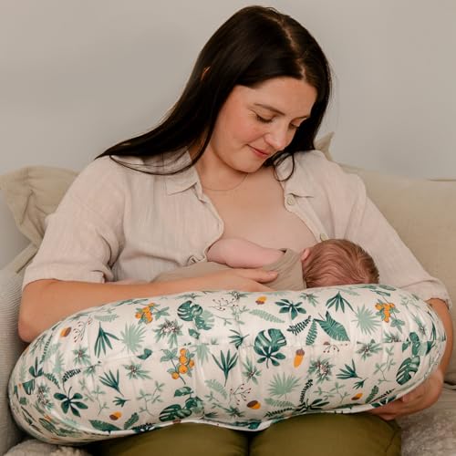 haakaa Nursing Pillow for Breastfeeding, Ergonomic Support for Mom & Baby, Soft Breathable Firm Baby Feeding Pillow for Comfortable Nursing, Verdant Garden