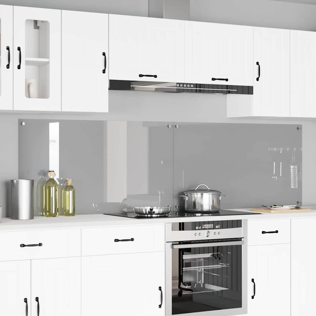 Pannello posteriore da cucina, 2 pezzi, grigio chiaro, 110 x 60 cm, vetro temperato | Resistente al calore fino a 240 gradi, 4 fori, facile da pulire, paraspruzzi per cucina