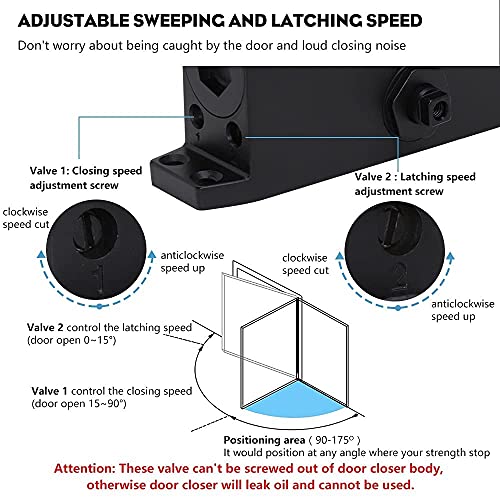 Marie Hold Open Door Closer Applies Regular,Top Jamb Mounting,Adjustable Automatic Size 3 Door Closer For 88-143 Lbs Residential And Commercial Medium Doors #TOP3