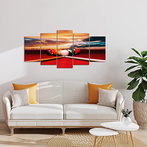 Conipit Billiard Balls Canvas Playing Pool Table Wall Art Snooker Pool Table Wall Decor Sunset Over Billiards Table Pool Artwork Skyline Snooker Pool Table Painting (50''X24'') #TOP7