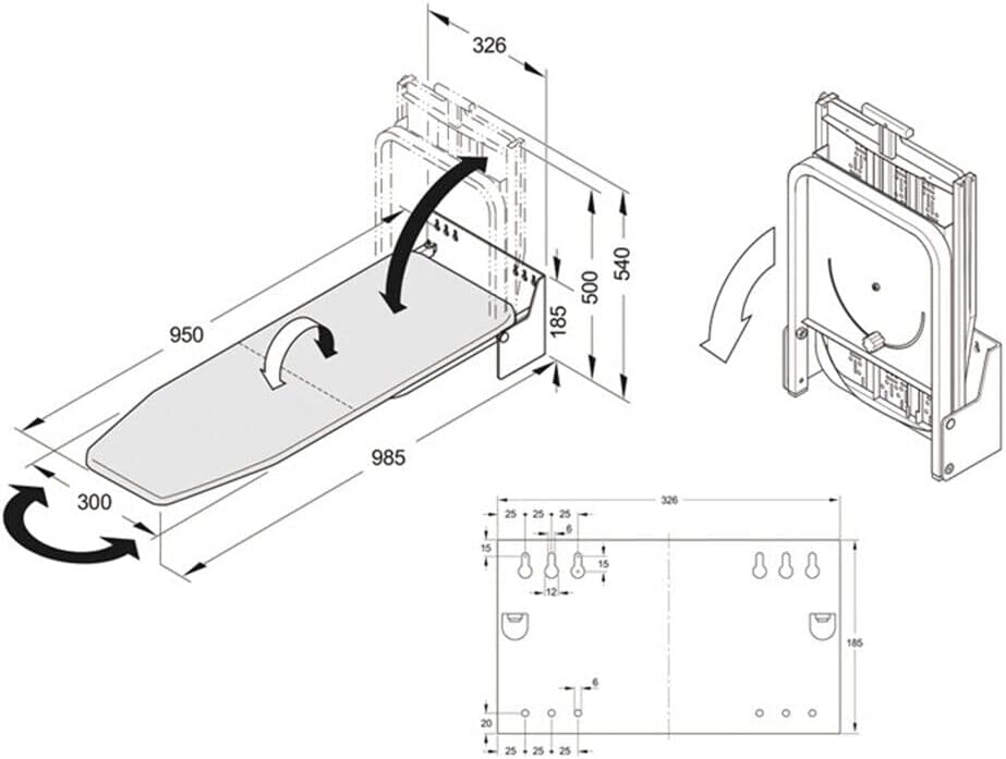 180°Rotation Wall-Mounted Ironing Board Foldable Clothes Ironing Table Pull-Out Stow Away Ironing Board Retractable Small Ironing Board Ironing Storage Station Door Hanging Laundry for Home Apartment