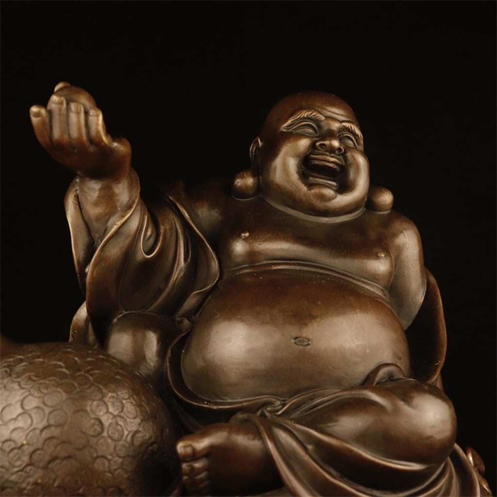 Posąg Buddy do wnętrz brązowa figurka Budda Maitreya Budda uśmiechnięty Budda miedziane ozdoby domowe rzemiosło Bodhisattwa statua medytująca statua buddy figurka rzeźba