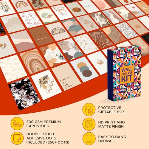 Image of CodersParadise Boho Wall Collage Kit - 54 Premium 4x6 Inch Peach Beige Aesthetic Posters| Bohemian-Inspired Wall Art Prints for Bedroom, Office & Living Space Decor| Cardstock Photo Cards + Glue Dots