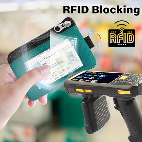 Image of Minimalist RFID Wallet with Lanyard, Multi-Functional ID Case with 2 Zipper Pockets and Key Chain for Men and Women, Tactical Badge Pouch Cards Holder, Coin Purse for Travel Sports - Peacock