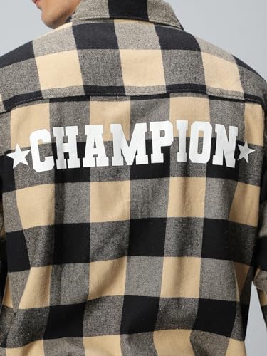 Image of Bewakoof Men's 100% Cotton Checked Oversized Fit Collar Shirt