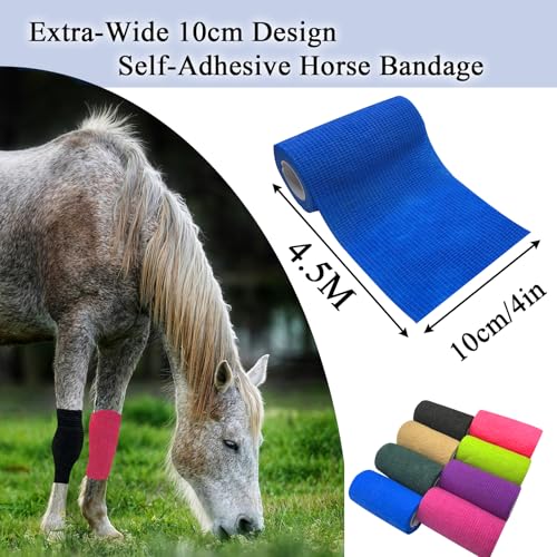 NELLHOMY 8 Rollen Selbstklebender Verband Bandage, 10cm*4,5m Verband Selbstklebend, Elastischer Fixierbinde Haftbandage Kohäsive Bandage Elastische Binde für Sport Vet Wrap Pet für Katze,Hund,Pferd