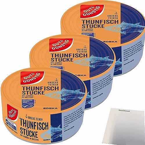 Gut&Günstig Thunfischstücke mit Gemüse in Dressing 3er Pack (3x185g Dose) + usy Block