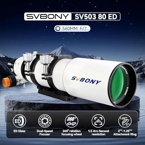 SVBONY SV503 80mm Refractor Telescope, SV705C Telescope Camera,SV182 Right-Angle Correct-Image Finderscope,SV188P Dielectric Mirror Star Diagonal&Universal Dovetail Base