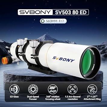 SVBONY SV503 80mm Refractor Telescope, SV705C Telescope Camera,SV182 Right-Angle Correct-Image Finderscope,SV188P Dielectric Mirror Star Diagonal&Universal Dovetail Base