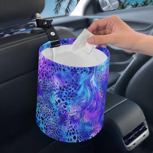 Image of Blue Leopard Print Vehicle Trash Can Trash Bag for Cars Waste Basket Collapsible Reusable Leak Proof Car Organizer Road Trip Must Haves for Kids