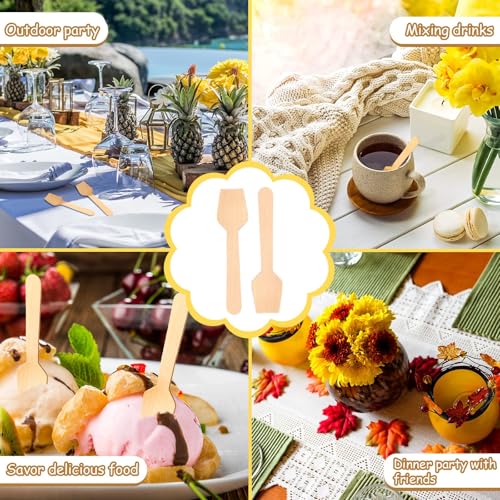Einweg Holzlöffel,100 PCS Eislöffel aus Holz Holzlöffel Wegwerflöffel aus Holz Eislöffel Einweg Umweltfreundliches Mini Naturbesteck aus Naturholz