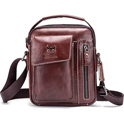 BULLCAPTAIN Genuine Leather Sling Bag Women Men Bags Small Shoulder Crossbody Bag for Men Everyday Casual Travel Messenger Bag Handbag, Dark Brown, Large Cover