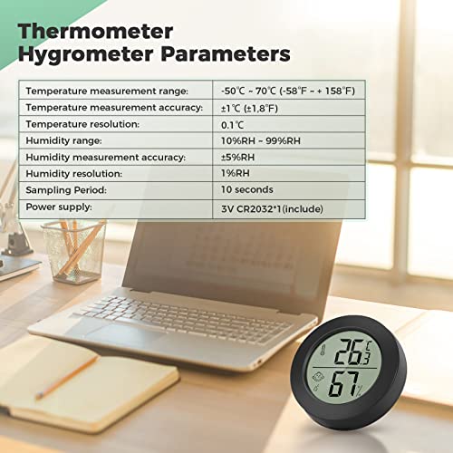 Thlevel Hygrometer Thermometer Digital LCD Temperature Humidity Meter Monitor for Greenhouse Home Office Warehouse 2 PCS (4.5cm, Black, 2) - Image 5