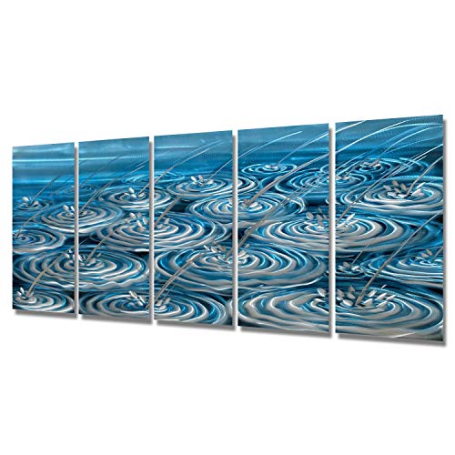 BATRENDY ARTS Blue Metal Wall Art Raindrop Artwork Decor Nautical Sea Hanging Sculpture Abstract Home Accent Handmade Office Panel Decoration Set of 5