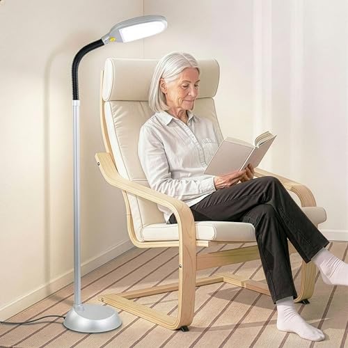 Brightech Litespan Titanium Silver LED Floor Reading Lamp, Energy Efficient, Adjustable Standing, 850-950 Lumens, 12W, 3-Year Warranty