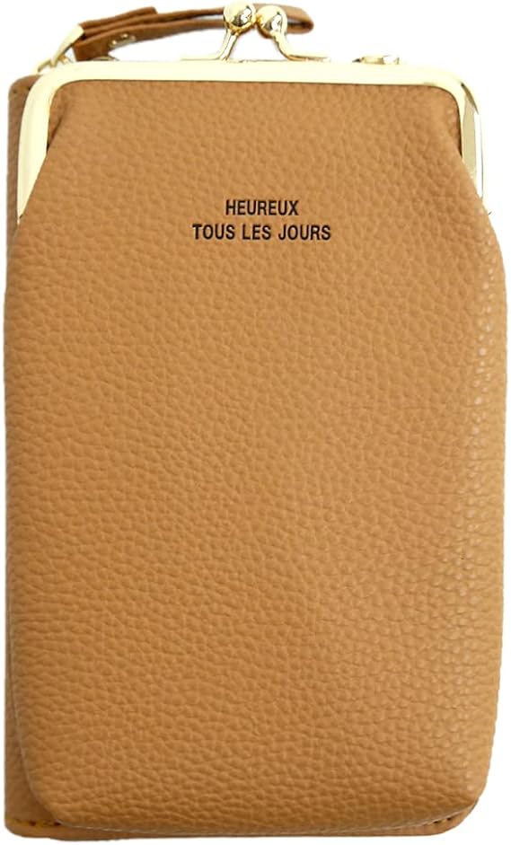 Amazon スマホポーチ ショルダー タテ お財布ポシェット スマホポシェット お財布ショルダー 長財布 フェイクレザー キャメル ノーブランド品 ショルダーバッグ