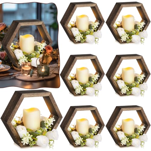 16 Pcs Wooden Candle Lantern Set Includes 8 Rustic Wedding Center...