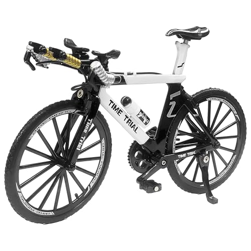 Image of VGRASSP 1:8 Scale Die Cast Racing Bicycle Toy for Kids - The Alloy Metal Off-Road Decorative Showpiece Realistic Design Bike Features Moveable and Rotating Handle, Wheels, Pedals (Black-White)
