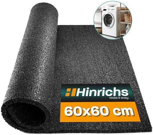 Hinrichs Non-Slip Mat Washing Machine and Dryer 60 x 60 cm, 0.6 cm Thick - Anti-Vibration Mat Made of Recycled Rubber Granules, Can Be Cut to Size - Rubber Mat Against Vibration and Noise