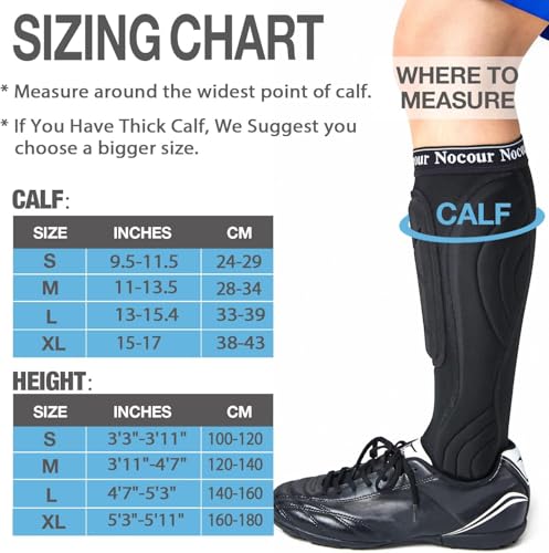 Nocour Sport Soccer Shin Guards for for Kids Youth, Protective Soccer Gear Equipment with Lower Leg and Ankle Guards Pads for Boys Girls Teenagers - Black(L), Large