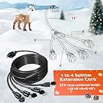 Eversimpleinc Black 1 to 4 Splitter Extension Cord (Combined 31 FT, End to End 13 FT), 3 Prong Plug with 4 Extended Outlets, with Weatherproof Covers for Indoor and Outdoor - Image 3