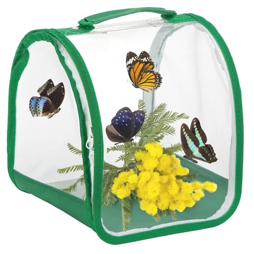 虫かご 昆虫飼育箱 20×20×20cm 折りたたみ式 昆虫ケージ 植物ケージ 標本箱 透明メッシュ 内部が見える 通気性 持ち運び便利 バタフライケージ 手提げ付き