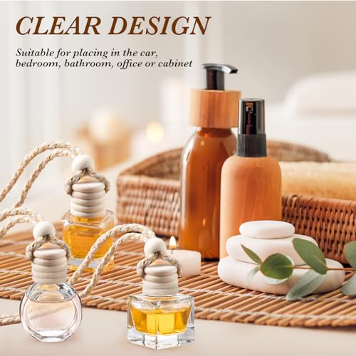 Image of Zubebe 500 Pcs Hanging Car Diffuser Bottles Bulk, 5 Styles Empty Glass Refillable Air Freshener Bottles with Wooden Cap for Perfume Essential Oils Fragrance Aromatherapy Ornament, 8ml 10ml