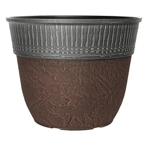 Easy Shopping® 15" Large Baker Planter Plant Pot Indoor Home Outdoor Garden Flower Tree Plastic Planter Decorative Durable Planter Made From 100% Recycled Plastic (Brown)