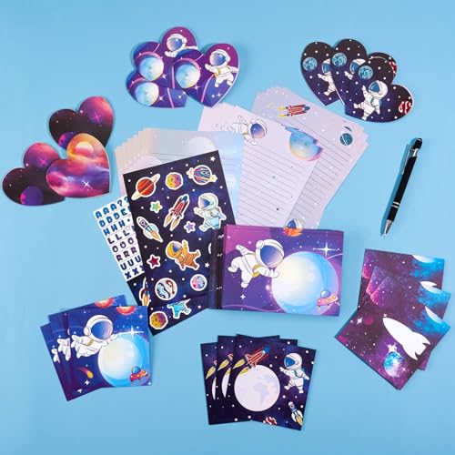 WERNNSAI Kids Stationery Set Astronaut Boys Stationery Set Teens Universe Penpal Kit Aerospace Paper Letter Writing Set Stationery Writing Sheets with Envelopes, Greeting Cards, Stickers, Writing Pen