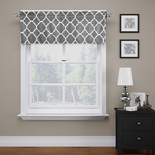 Flamingo P Moroccan Valance Curtain Short Window Treatment for for Kitchen Living Dining Room Bathroom Kids Girl Baby Nursery Bedroom (Mild Gray - 52