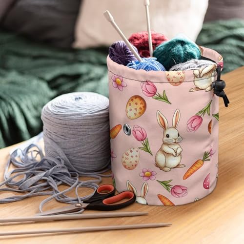 Image of Sellikakes Easter Rabbit Floral Knitting Crochet Storage Bag Organizer Crochet Bags for Crocheting Project, Store Skein Ball,Sewing Supplies Accessories