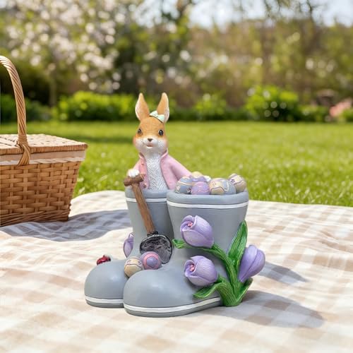 Estatua de zapato con conejito y huevo de Pascua decorativo miniatura 6