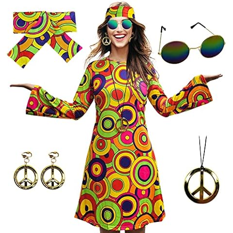 MRYUWB 70s Hippie Dress and Accessories Set Cover