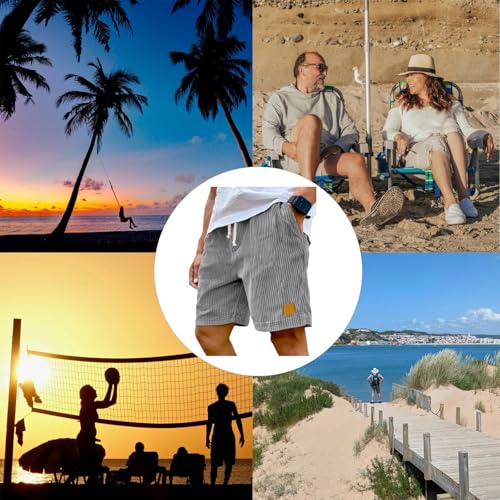 Pacificozy Men's Shorts, Mokaloha Mens Short,Corduroy Shorts Men, Casual Lace-Up Loose Short4