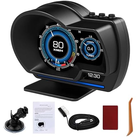 OBD2 Head Up Display for Car, HUD Speedometer for Car with OBD2 & GPS Digital Speedometer Dual System Car Speedometer MPH with Mileage, Water TEM, VLT, Mileage, Overspeed & Fatigue Driving Alarm, RPM Cover