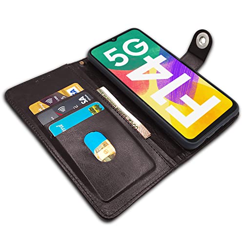 Image of Pikkme Samsung Galaxy F14 5G Flip Cover Leather Finish | Inside TPU with Card Pockets | Wallet Stand and Shock Proof | Complete Protection Button Flip Case (Coffee)