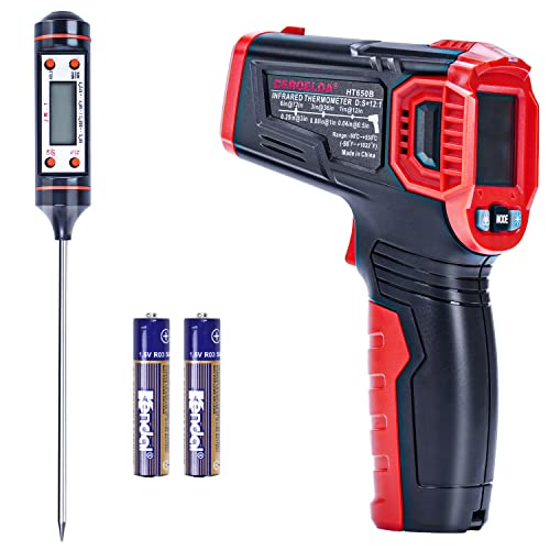 Digital Laser Infrared Thermometer Gun, Non-Contact Temperature Gun -58℉～1022℉(-50℃～550℃)-Adjustable Emissivity-LCD Backlight Screen, for Cooking/BBQ/Freezer with Food Thermometer(NOT for Human)