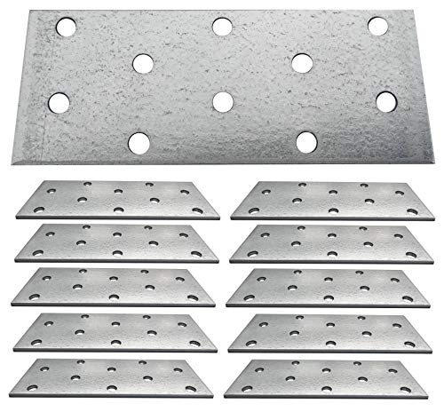Flat Connecting Joining Plates Galvanised Zinc Z275g/m2 20μm Brace Bracket Perforated Metal Steel Sheet Timber Wood Fixing Heavy Duty 4" x 1.5" (100 x 40 x 2mm) Pack of 10pcs