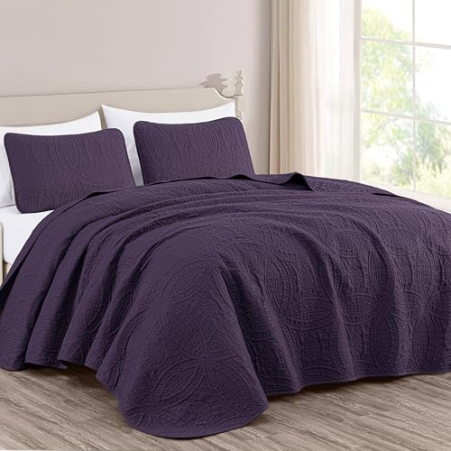 Chezmoi Collection Austin Ensemble de Dessus-de-lit de 3 pièces Dont Couvre-lit surdimensionné (Grand lit-Queen, Violet)