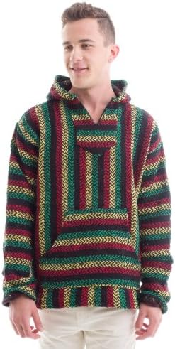 Earth Ragz Baja Joe Striped Woven Eco-Friendly Pullover Hoodie Rasta Large