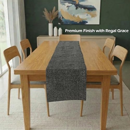 Image of Kuber Industries 72x12 inch Jute Table Runner for Party, Wedding and Family Dinners | Washable & Reusable Centre and Dining Table Runner | Black