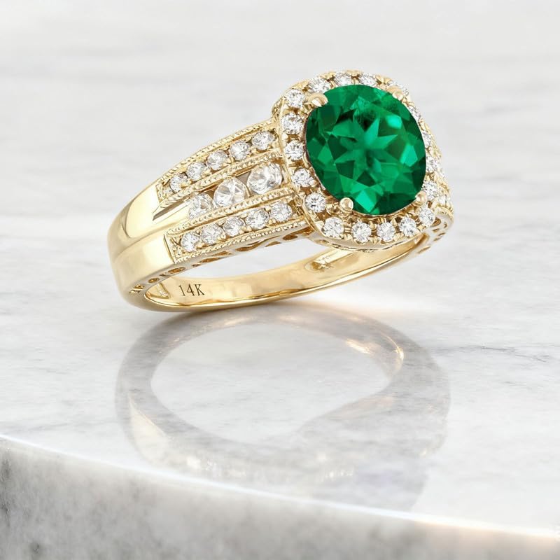 10K 14K 18K Gold 2 Carat Gemstone Engagement Rings for Women with Moissanites/Diamonds Round Gemstone Promise Anniversary Ring for Her Size 3-15