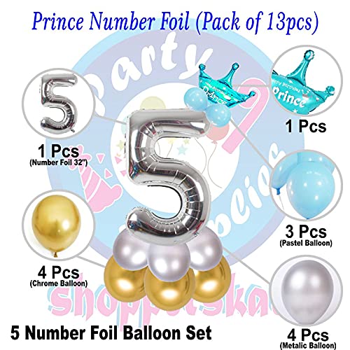 Image of Blue 32 Inches Numbers 5 Shape Large Big Foil Helium Balloons For Party Decorations In Happy Birthday Anniversary Office Items Materials Set Pack,13 Pcs
