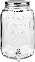Glass Drinks Dispenser with Tap 8L Large Mason Jar Beverage Dispensers Wide Mouth Metal Lid for Juices Cocktails Cold Soft Drinks Water Dispenser for BBQ Parties Picnic Home (Embossed - Silver)