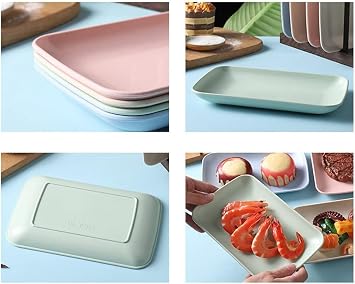Rectangular Plates, Unbreakable, Plastic, Set of 4, Baking, Fish, Dishes, Sashimi, Plate Set, Stylish, Fish, Sushi Plates, Long Plate, Rectangular Plate, Dish Set, Green