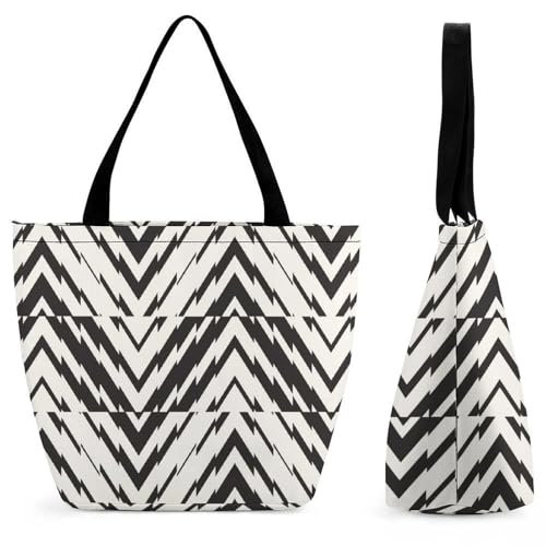 Sac de shopping géométrie noire grand volume 28.5x18x32.5cm porté épaule
